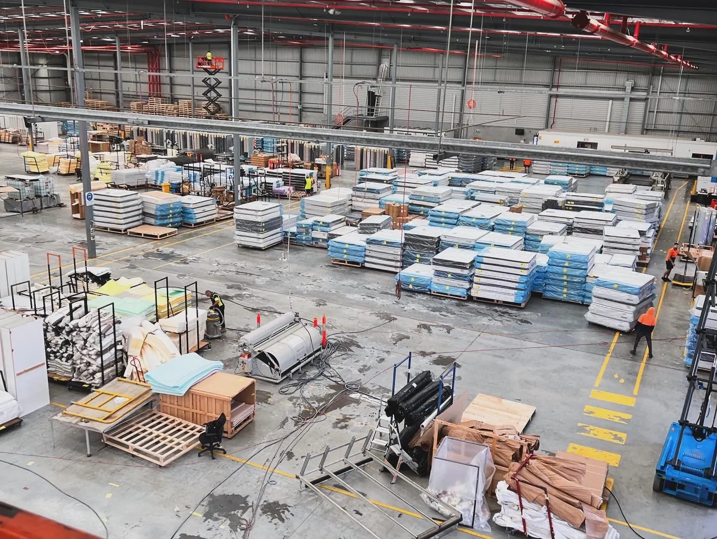 Factory floor with power run to the machinery