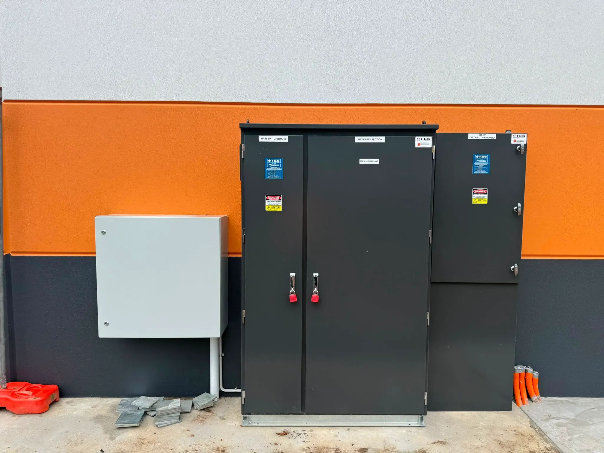Main switch cabinets installed on a commercial building