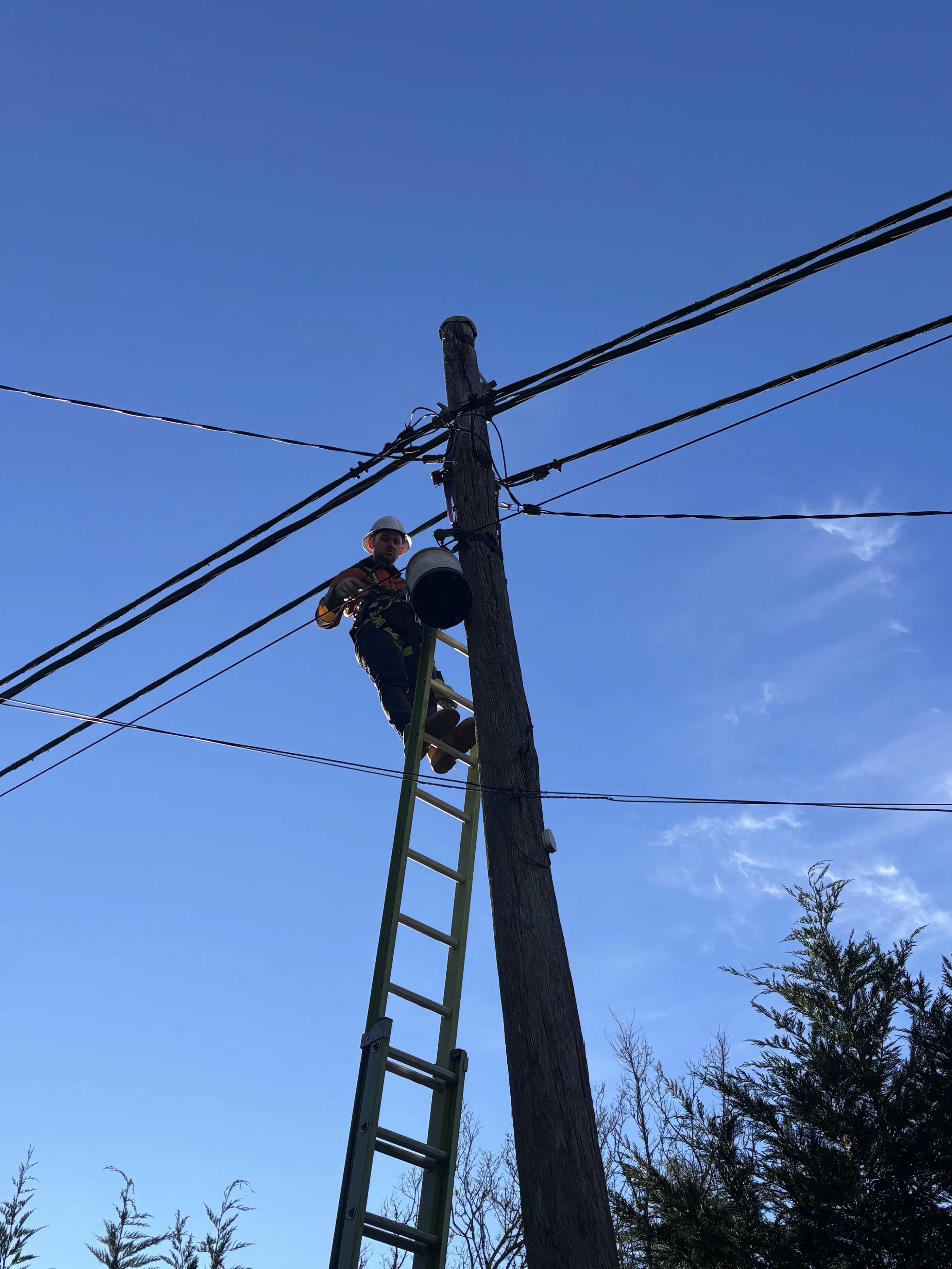 Overhead mains work up the pole